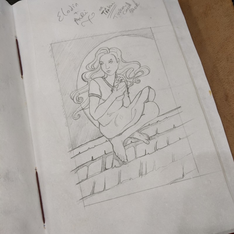 A nerdy tidbit from last year: Auri sketch from Echo Chernik's sketchbook.
