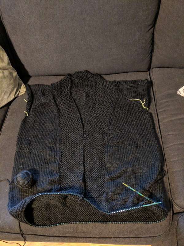 A sweater in progress - it doesn't have arms yet.
