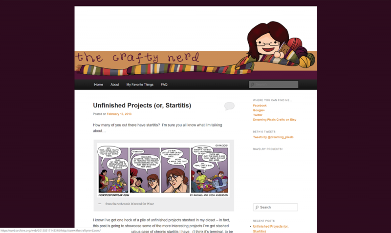 Screenshot of what The Crafty Nerd looked like shortly after the blog was first started, back in 2013.