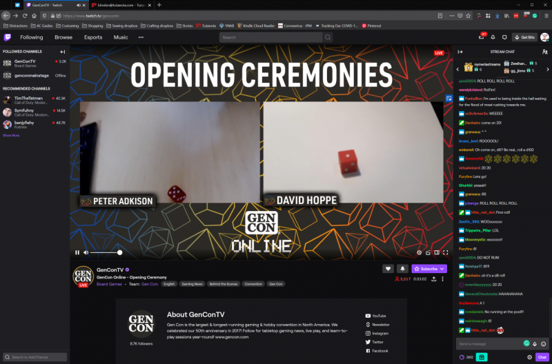 The ceremonial first dice roll, streamed on Twitch.